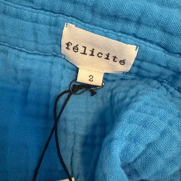 Felicite Drop Shoulder Size 2 Small NWT Blue Button-Up Collared Long Sleeve Top - Picture 7 of 8